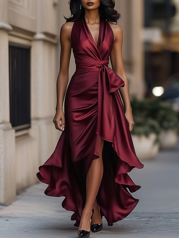 Ella – Abito ruffle in satin eleganza di mezzanotte