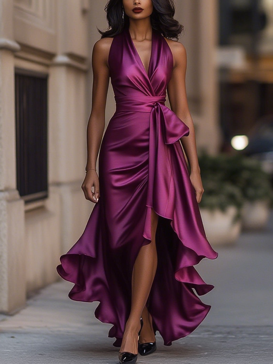 Ella – Abito ruffle in satin eleganza di mezzanotte