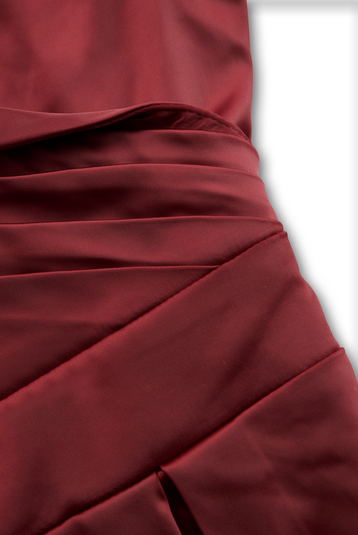 Luciana – Abito midi in satin ispirato al vintage con colletto drappeggiato