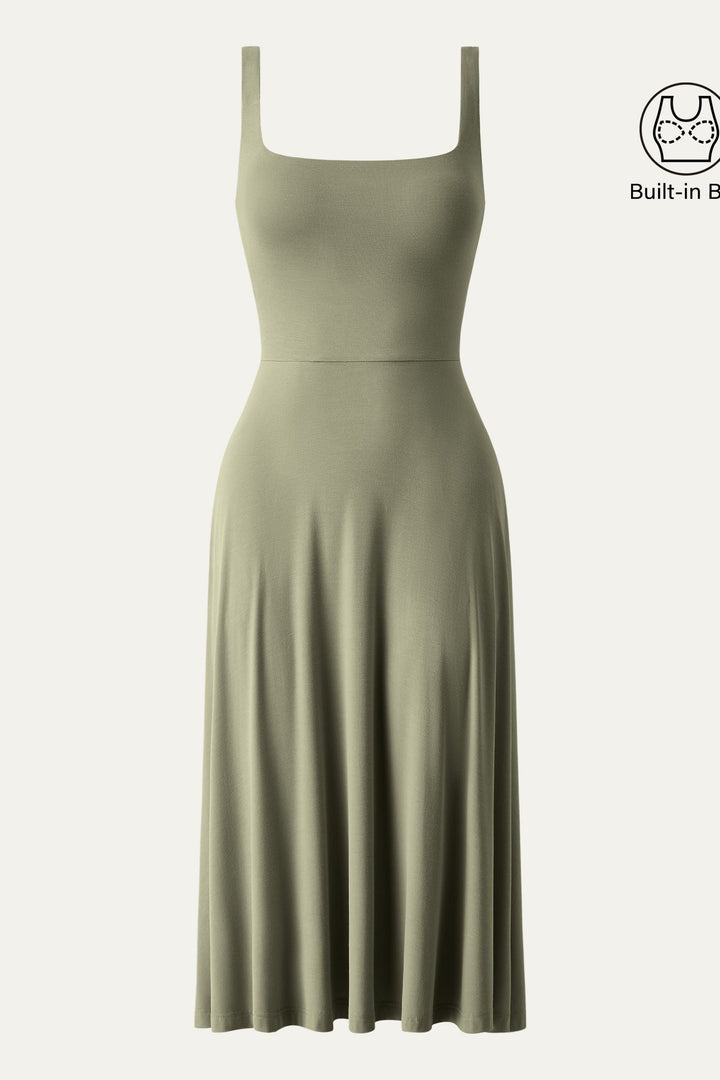 Collo quadrato Flowy New Airy Brami Midi Dress