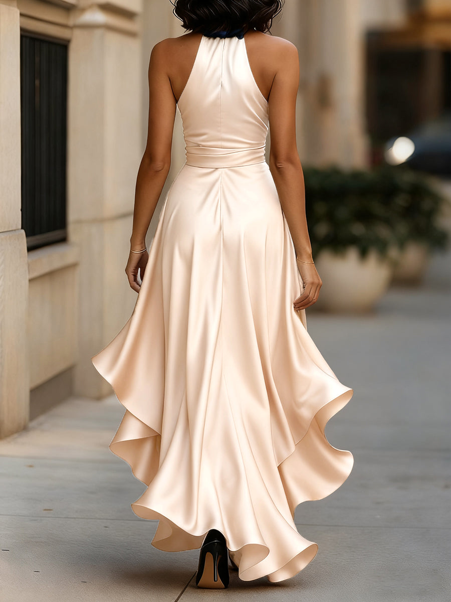 Ella – Abito ruffle in satin eleganza di mezzanotte