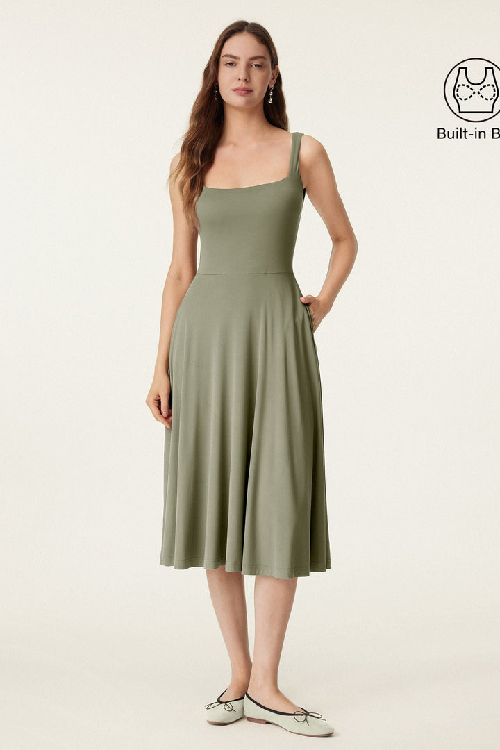 Collo quadrato Flowy New Airy Brami Midi Dress