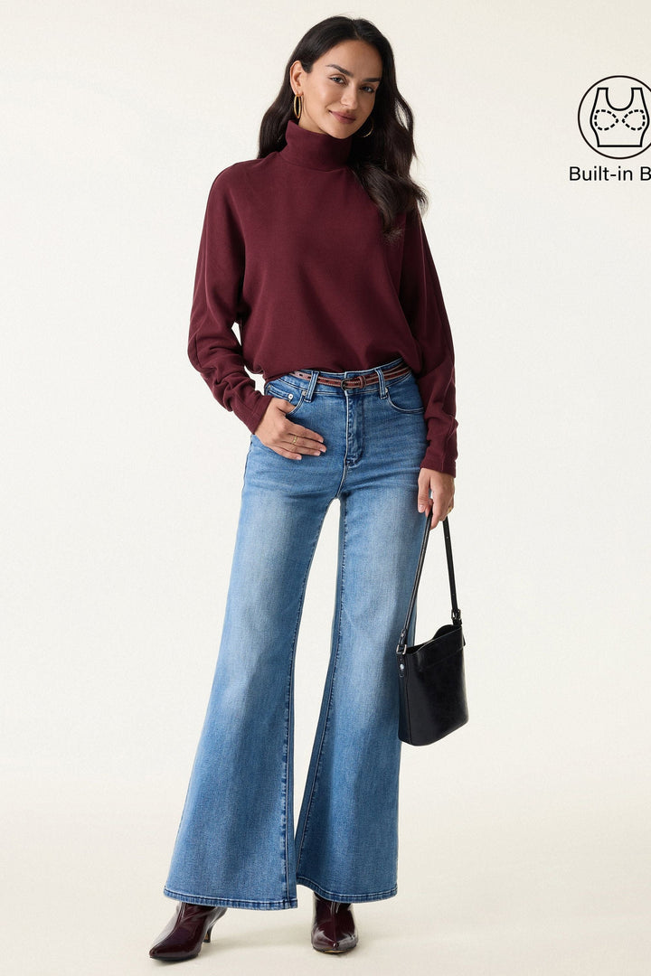 Set di 2 pezzi manica a pipistrello con scollo a gobba e gonna a ruota con tasche