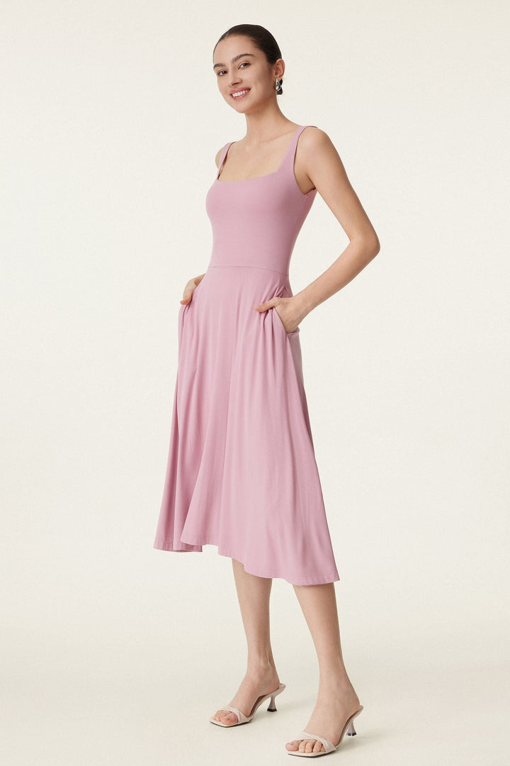 Collo quadrato Flowy New Airy Brami Midi Dress