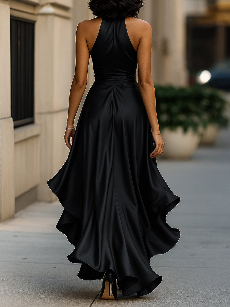 Ella – Abito ruffle in satin eleganza di mezzanotte