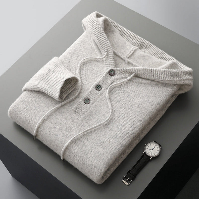 Elegante felpa con cappuccio in lana merino
