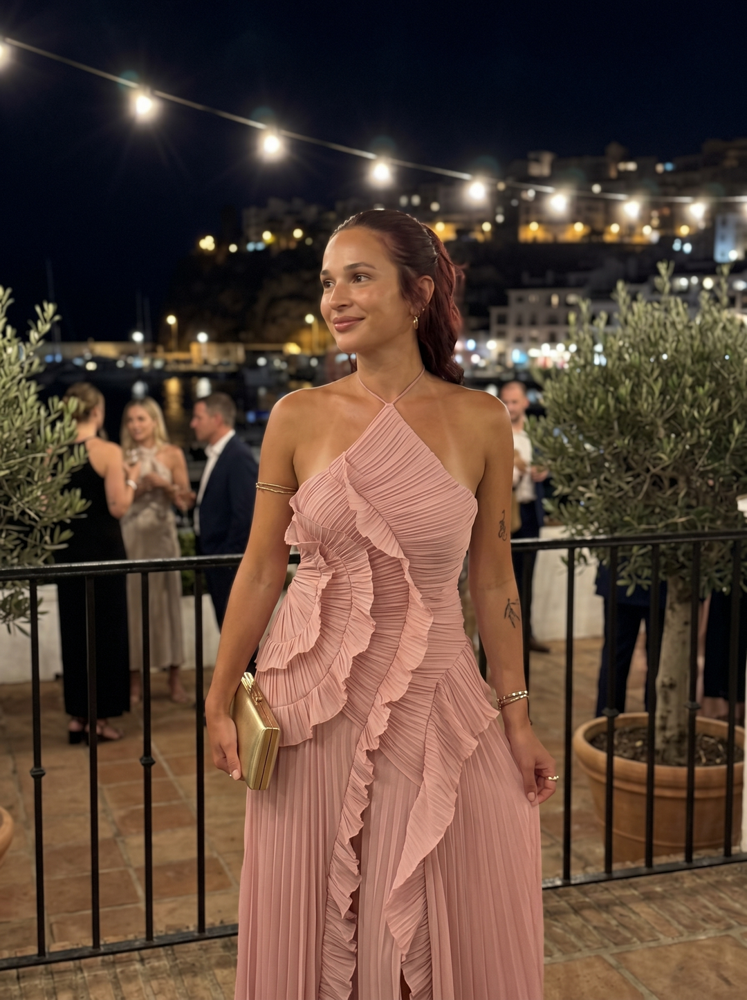 Adriana | Abito lungo plissettato con volant