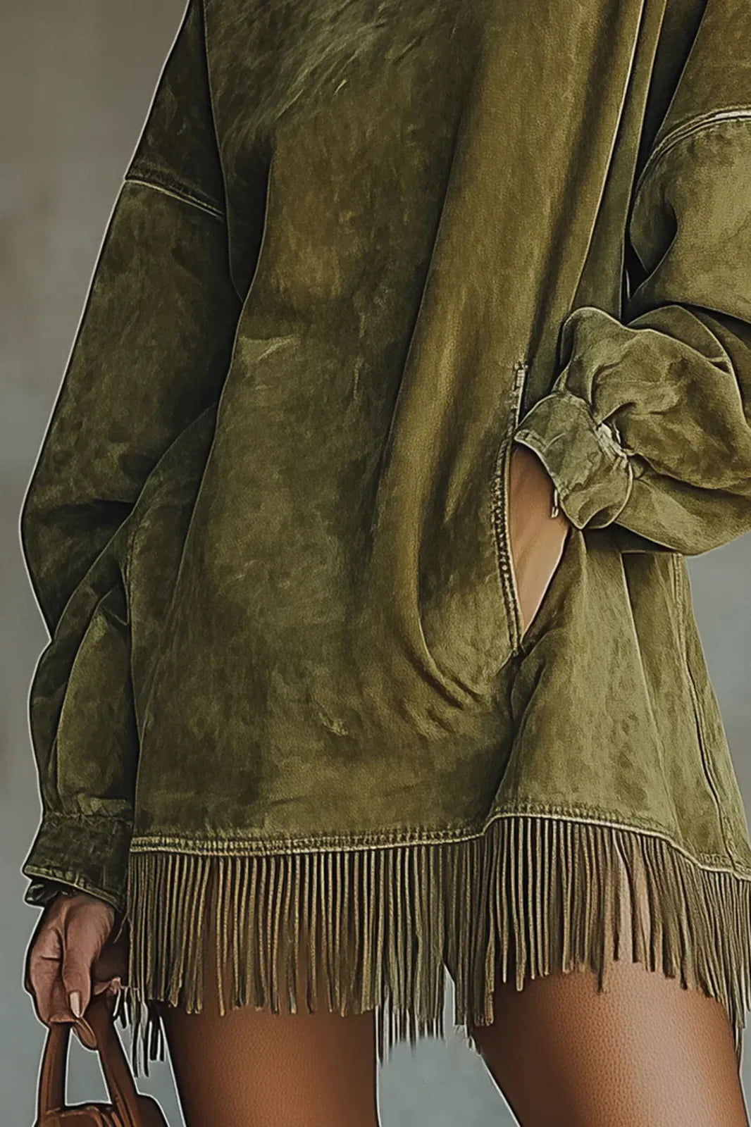 Adela - Abito in pelle scamosciata a collo alto