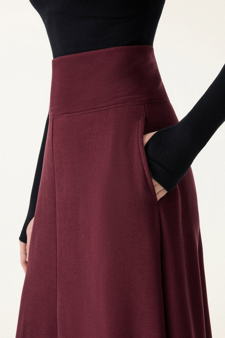 Set di 2 pezzi manica a pipistrello con scollo a gobba e gonna a ruota con tasche