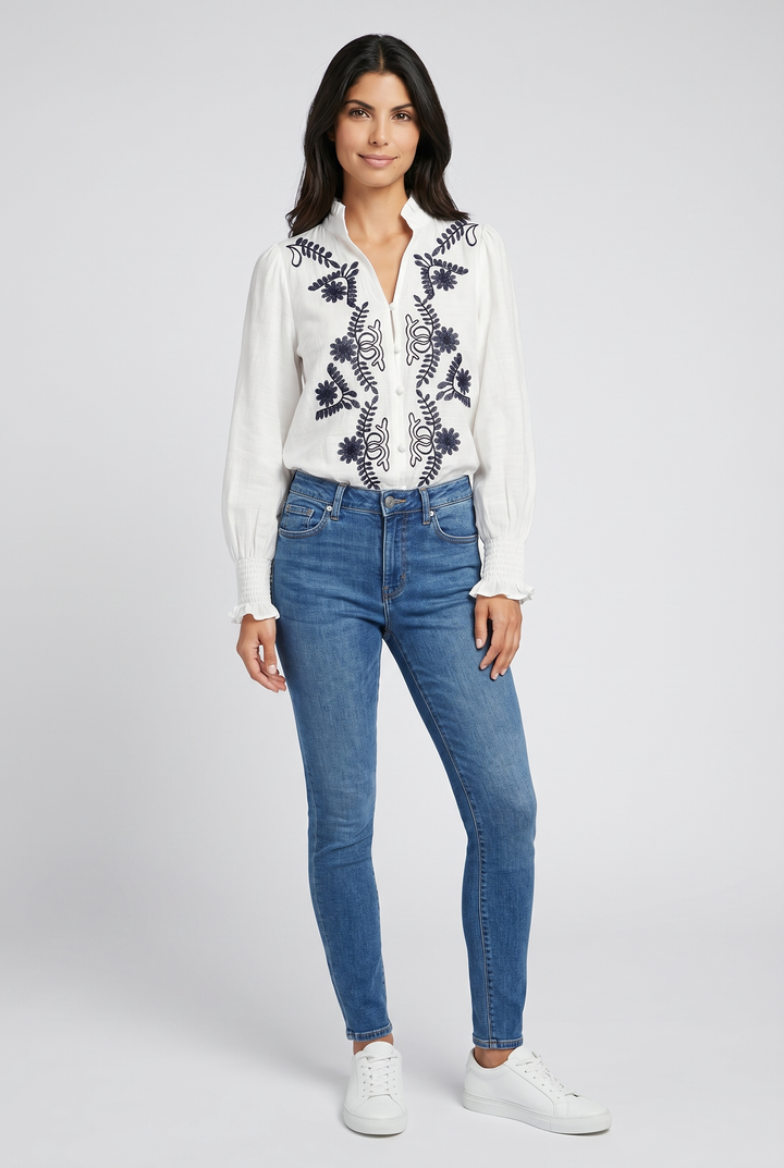 Isaure – Blusa donna ricamata in tessuto traspirante ed ecologico