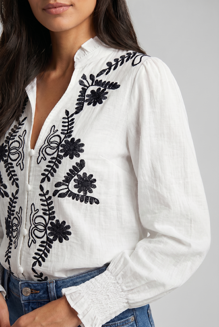 Isaure – Blusa donna ricamata in tessuto traspirante ed ecologico