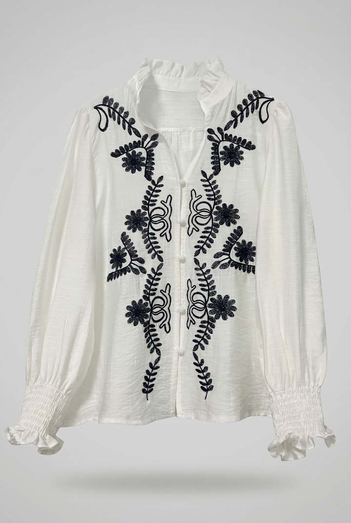 Isaure – Blusa donna ricamata in tessuto traspirante ed ecologico