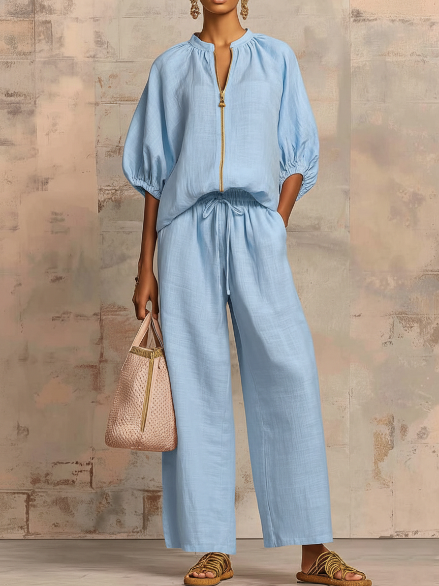 Leorina – Completo in cotone e lino dallo stile moderno